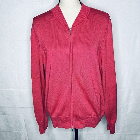 Talbots Full-Zip Cardigan Sweater Mercerized Cotton Pink Long-Sleeve Sz XL - Picture 1 of 8